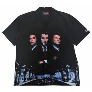 Vintage 90s Goodfellas Shirt Mens XL Dragonfly Mobster Button Up Mafia Movie AOP